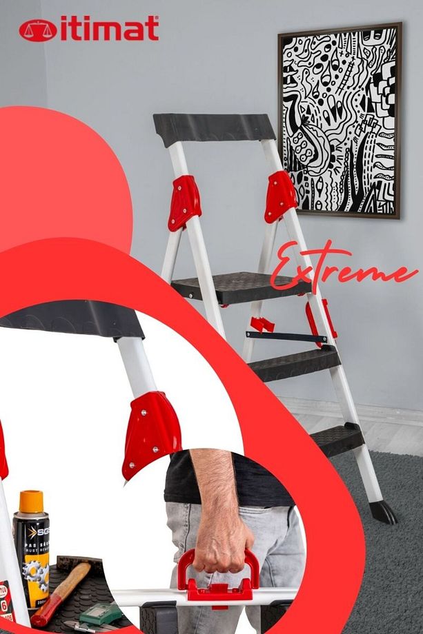 Extreme Kaliteli 2+1 Plastik Basamaklı Merdiven Hafif, Kolay Taşınabilir Ev Tipi, Mutfak ve İş - 6