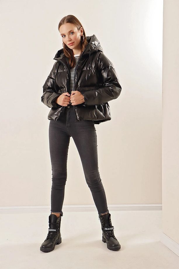 5114 Oversize Deri Mont - Siyah - 5