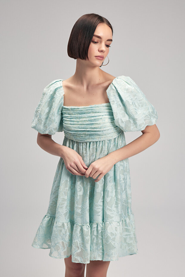 Balon Kollu Mini Elbise - 6