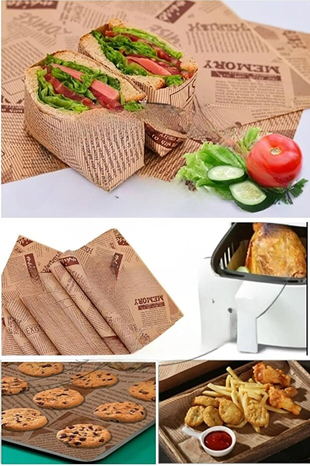 Self Patterned Greaseproof Paper Serving Presentation 50Pcs Vintage Newspaper Pattern Serving Paper Sandwich Paper