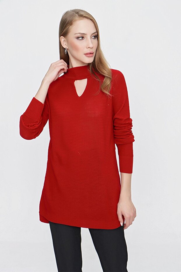 Women's Red Knitwear Sweater with Window on the Front