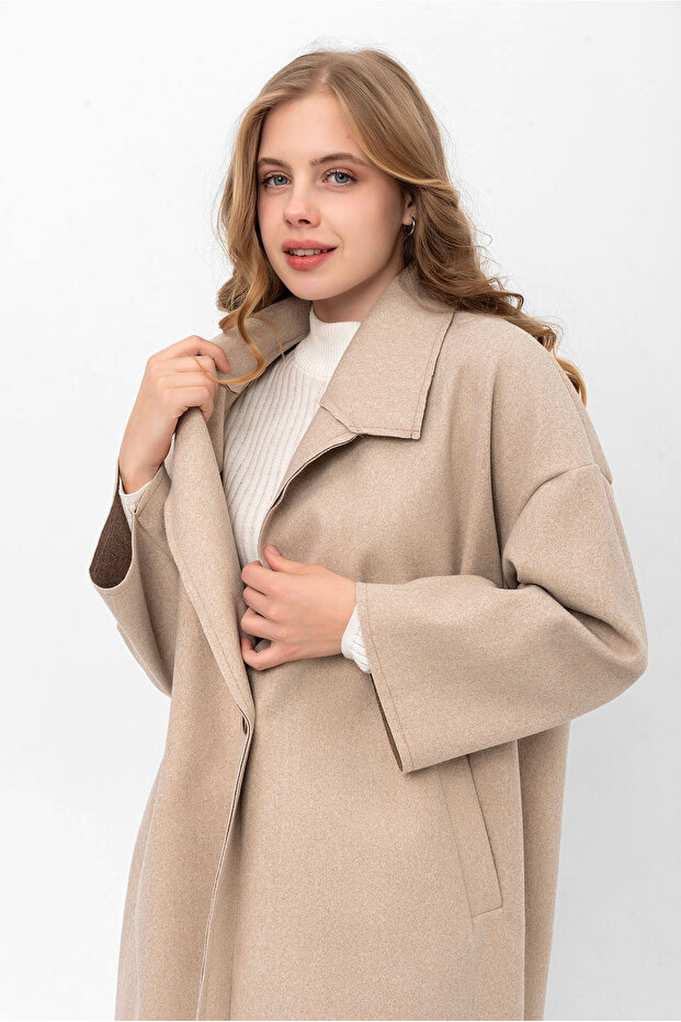 Bej Oversize Kaşe Kaban 2116 - 2