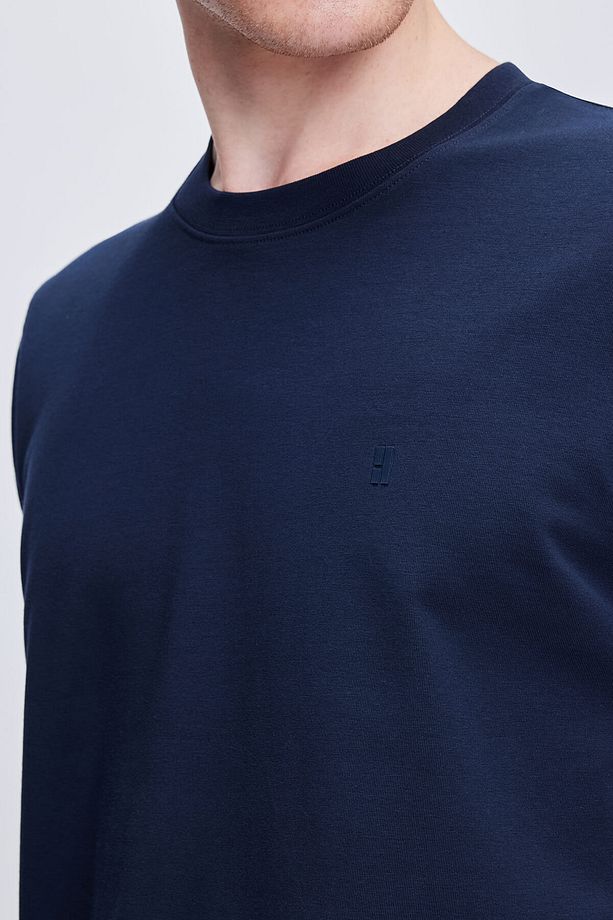 Lacivert Regular Fit Bisiklet Yaka Pamuklu Tişört - 4