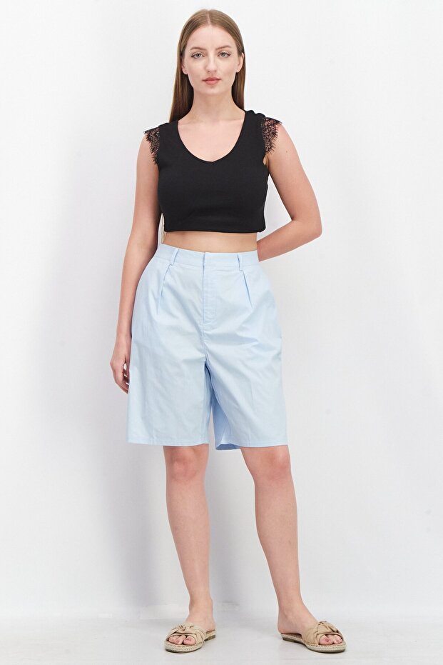 شورت نسائي سادة أساسي، أزرق - 4