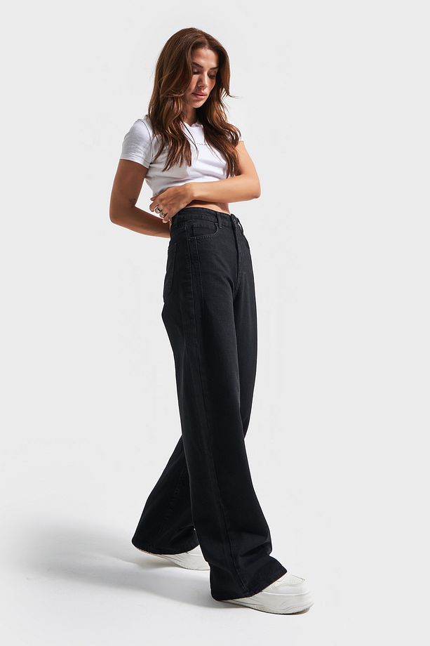 Kadın Siyah Black Od Renk Olea Wide Leg Fit Rahat Kalıp Yüksek Bel Denim - 3