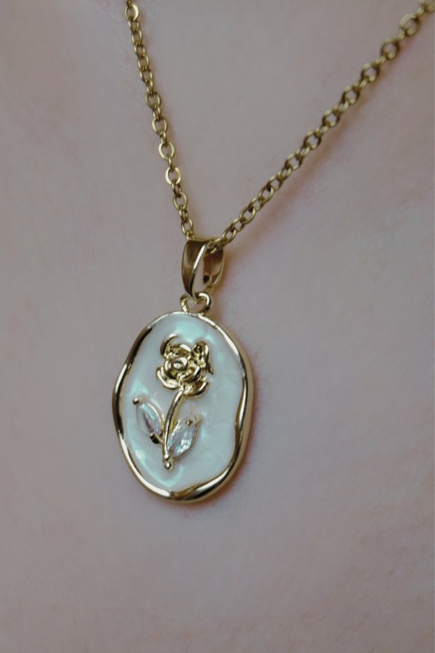Steel Rose Embossed Necklace