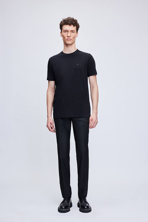 Siyah Regular Fit Bisiklet Yaka Pamuklu Tişört - 2