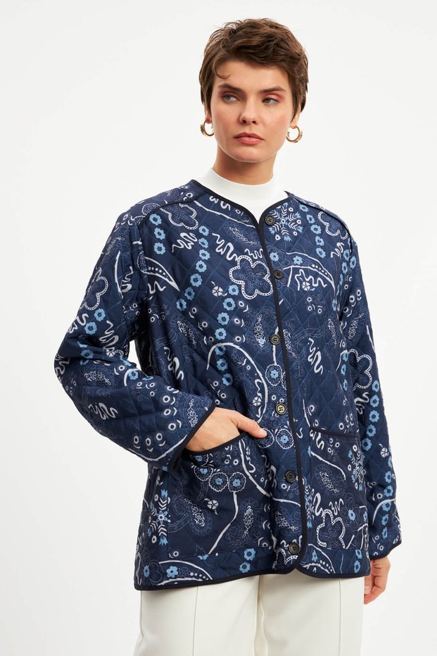 Navy Blue Quilted Lined Thin Jacket