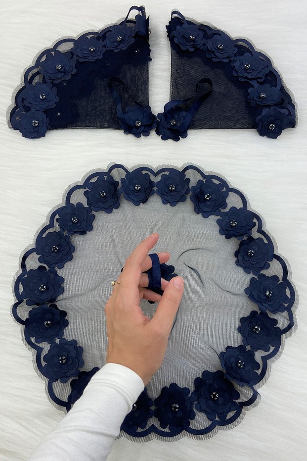 Navy Blue Bride Groom Handkerchief Shiny Stone Detailed Wedding Halay Bridesmaid Promise Engagement Henna Circumcision Bride Handkerchief