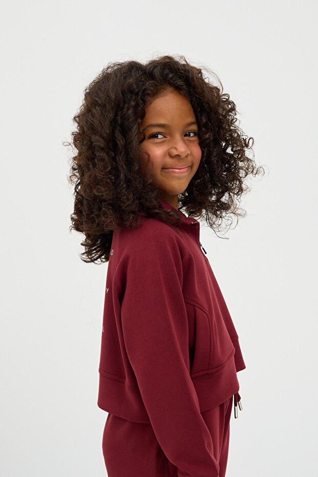 Kız Çocuk Basıc Fluffy Sweatshirt Bordo - 3