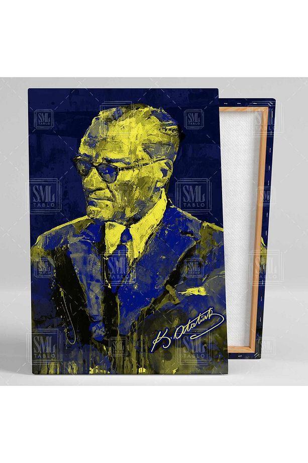 Mustafa Kemal Atatürk Imzası Kanarya -fenerbahce- Sarı Ve Lacivert Dikey Kanvas Tablo - 2
