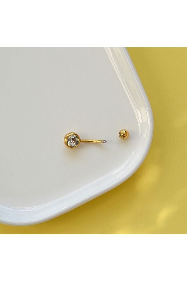 Tektaş Minimal Göbek Piercingi Çelik Gold Renkli - 4