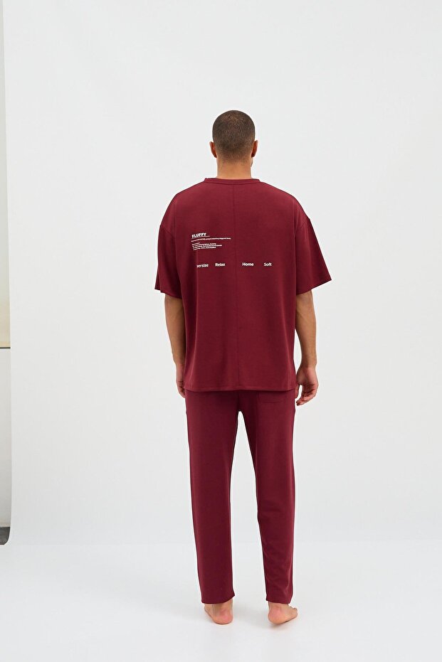 Erkek Basic Fluffy Modal Tshirt Bordo - 4