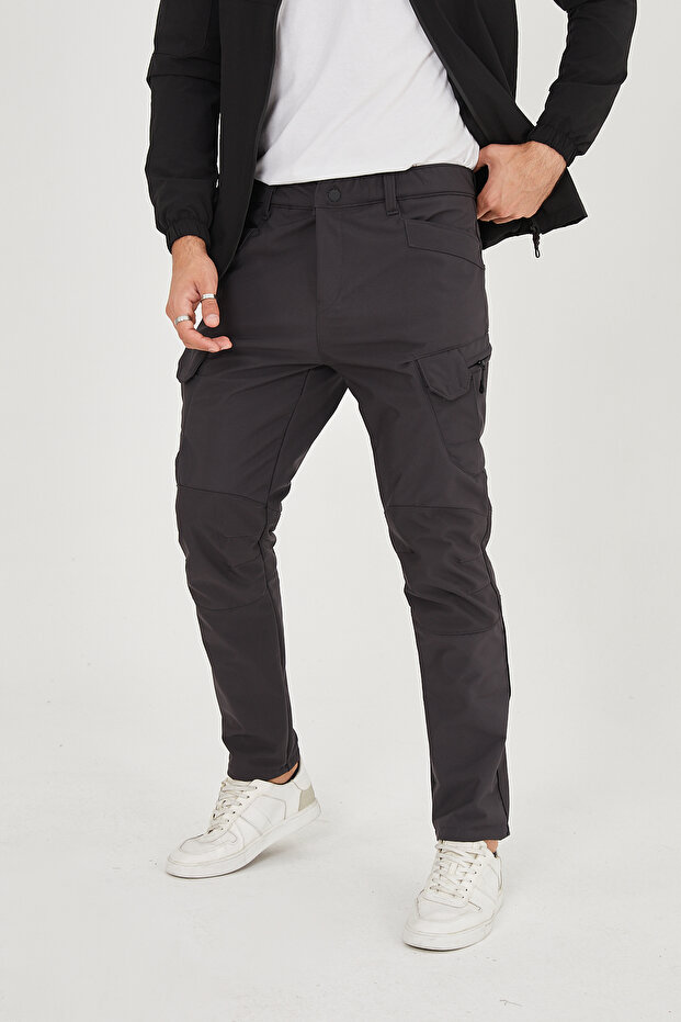 Camp591 Outdoor Softshell Water and Wind Resistant Winter Men's Anthracite Tactical Pants with Fleece Inside