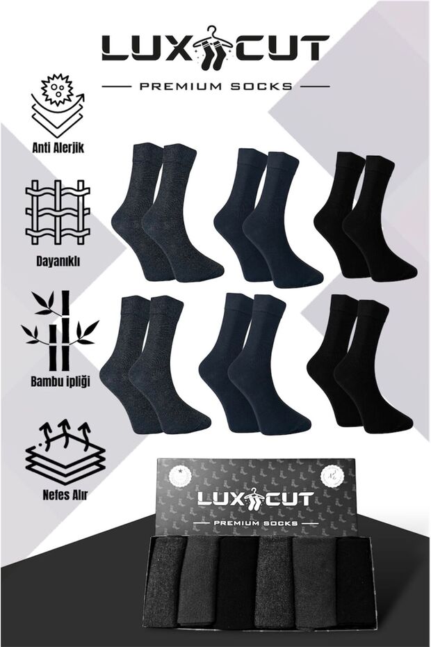 Exclusive Series Bamboo Men's Socket Long Plain Seamless Boxed Socks 6 Pack (2 Smoked - 2 Anthracite - 2 Black)