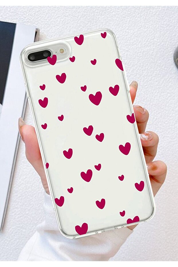متوافق مع هاتف Iphone 7 Plus وIphone 8 Plus، نمط قلوب صغيرة، حماية شفافة من السيليكون للكاميرا - 1