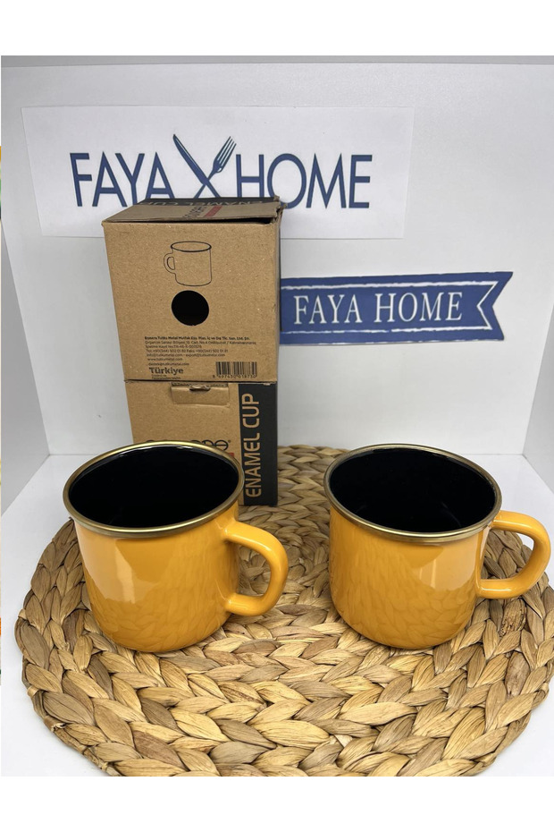 Zinc Enamel 2 Pieces Mug Cup Yellow Color 550 ml