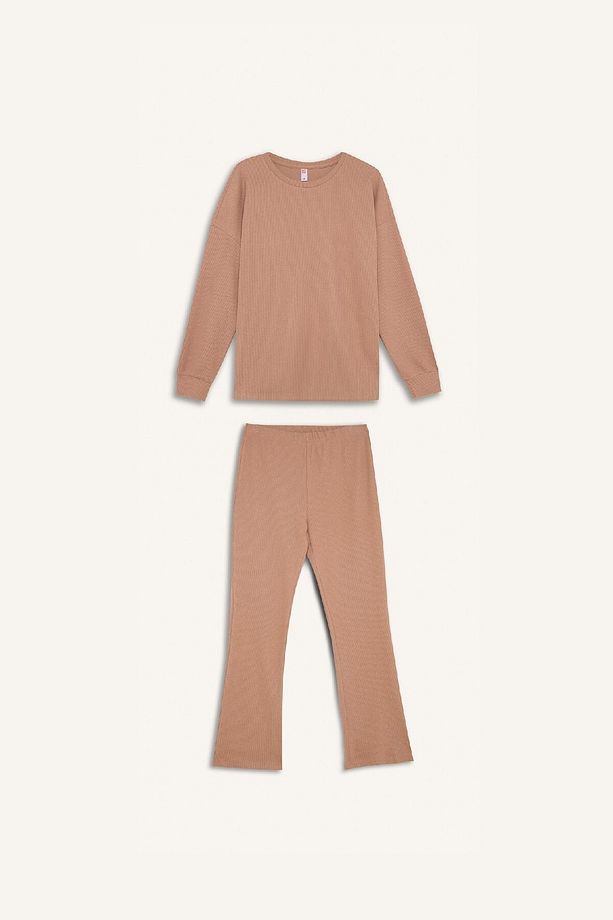 Pijama Takımı Regular Fit Basic Düz Uzun Kollu Üst Geniş Bol Paça Alt-fall In Love D2259ax24wn - 7
