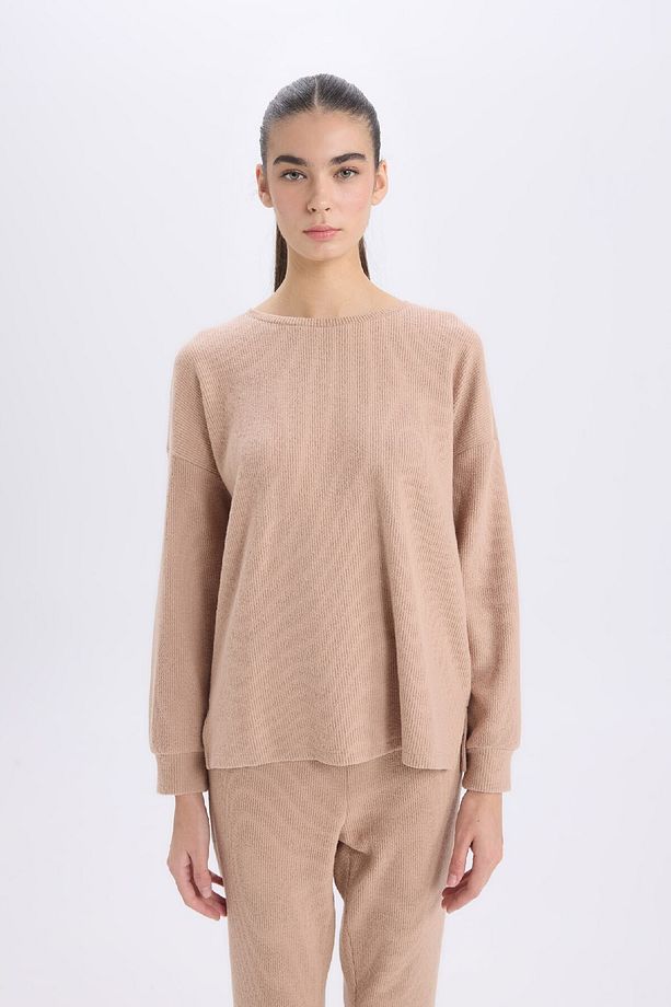 Pijama Takımı Regular Fit Basic Düz Uzun Kollu Üst Geniş Bol Paça Alt-fall In Love D2259ax24wn - 4