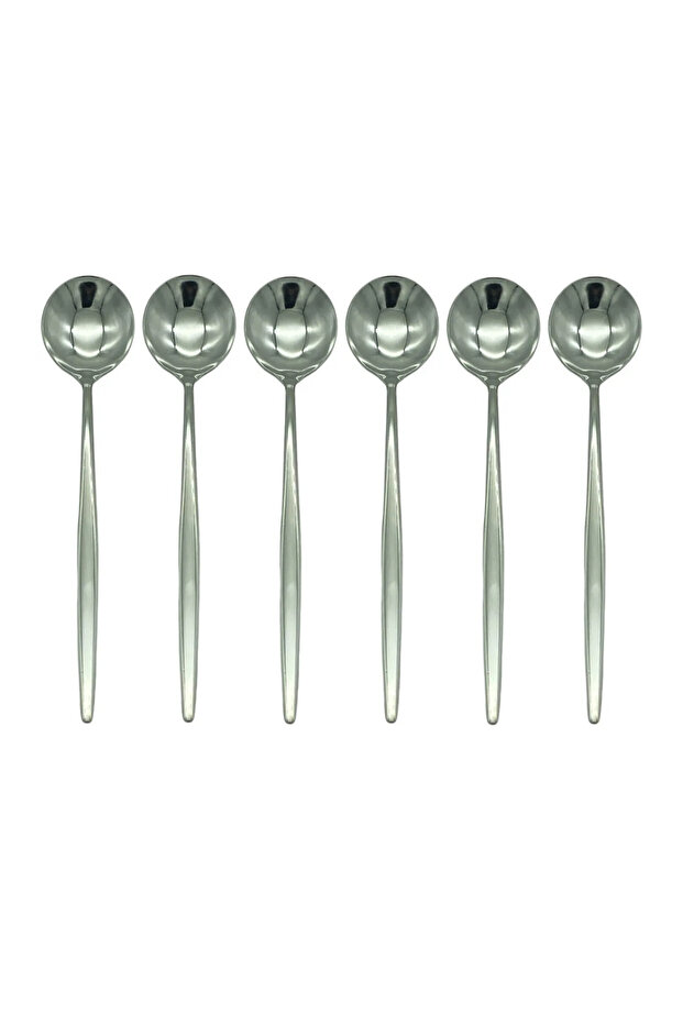 Silver Round Tea and Coffee Spoon Set, Stainless Steel, 6 Pcs, 13 cm