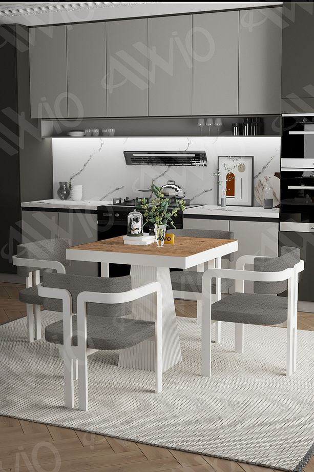 BİANCO Lake Mdf Ayak Tokyo Demonte Sandalye 80x80 Yemek Masası Mutfak Masası 4 Kişilik - 4
