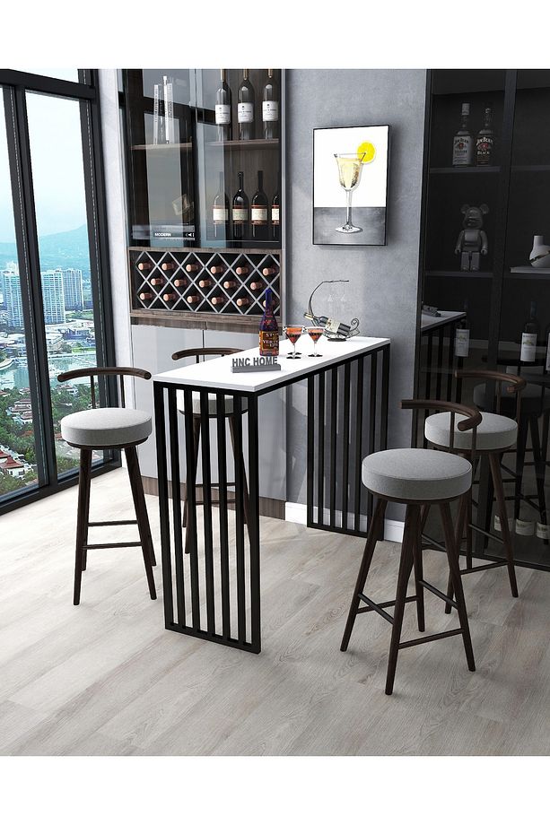 Bar Masası Metal İskeletli Yüksek Yemek Masası Mutfak Masası Dresuar Kahve Köşesi Peteküstü - 1