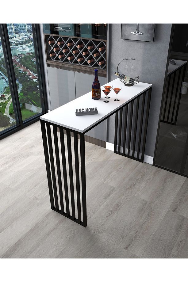 Bar Masası Metal İskeletli Yüksek Yemek Masası Mutfak Masası Dresuar Kahve Köşesi Peteküstü - 3