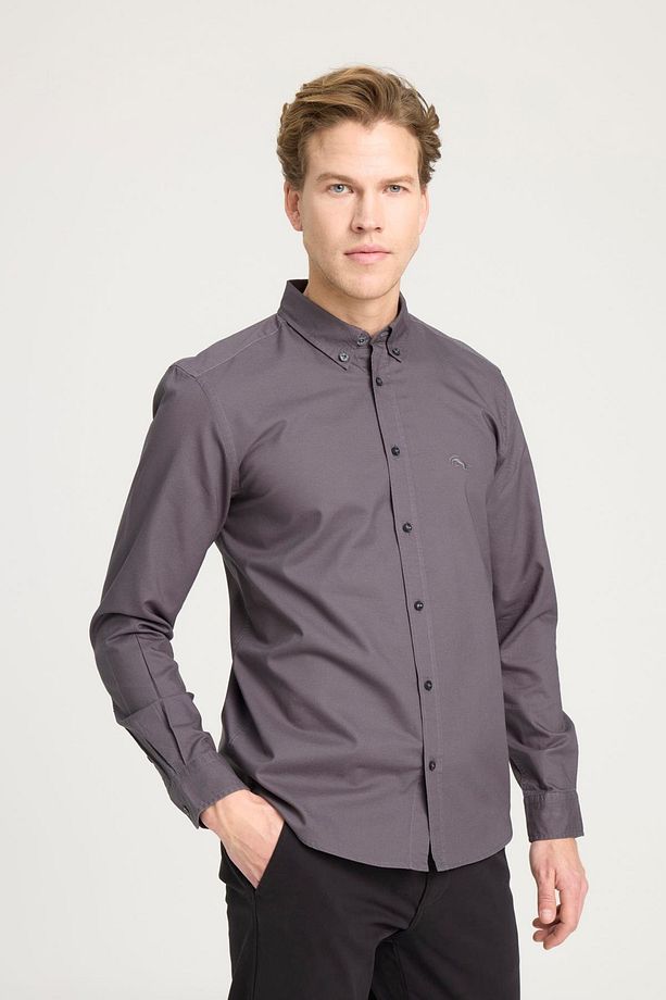 Regular Fit Normal Kesim %100 Pamuk Antrasit Gömlek - 5