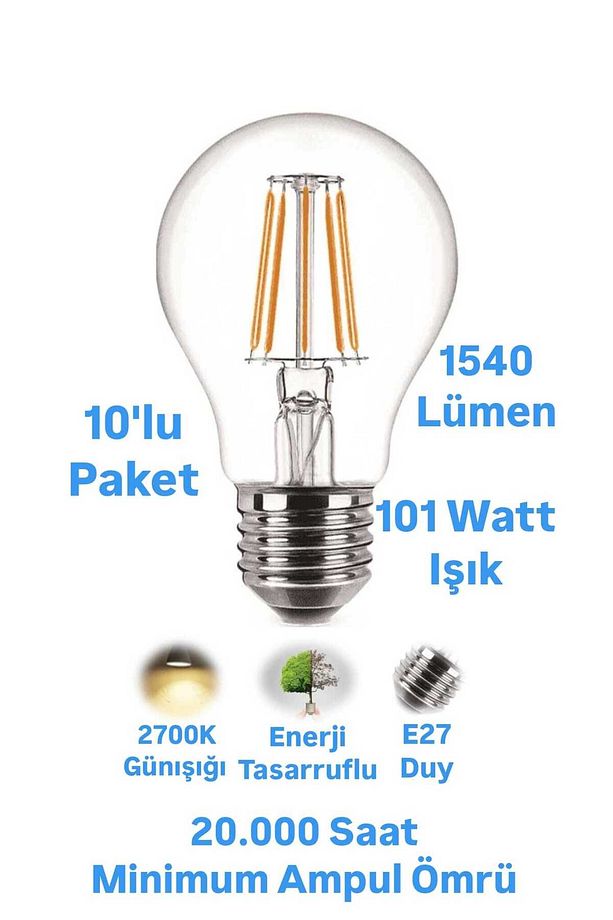 12W-101W Rustik Led Ampul Günışığı 1540 Lümen E27 Duylu Dekoratif Ampul Flamanlı - 1
