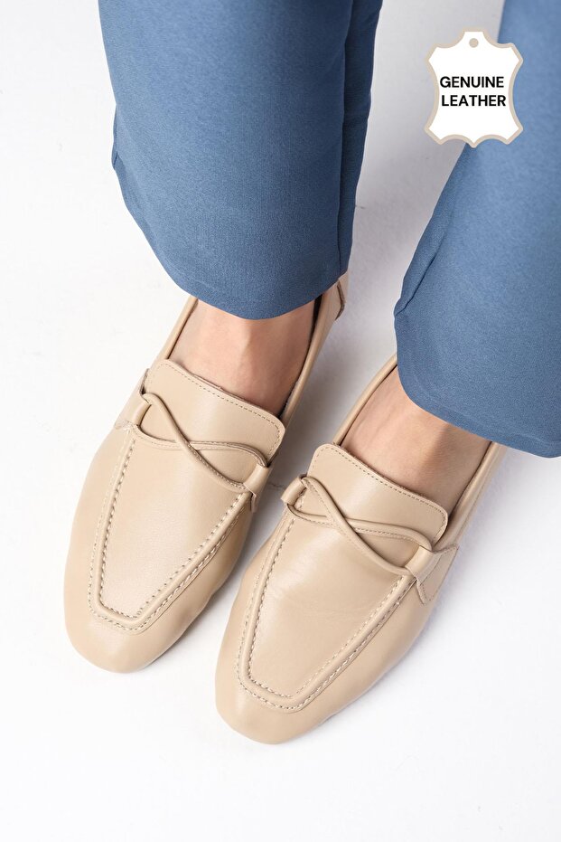 Fiona Genuine Leather Tan Women's Blunt Toe Loafer Shoes