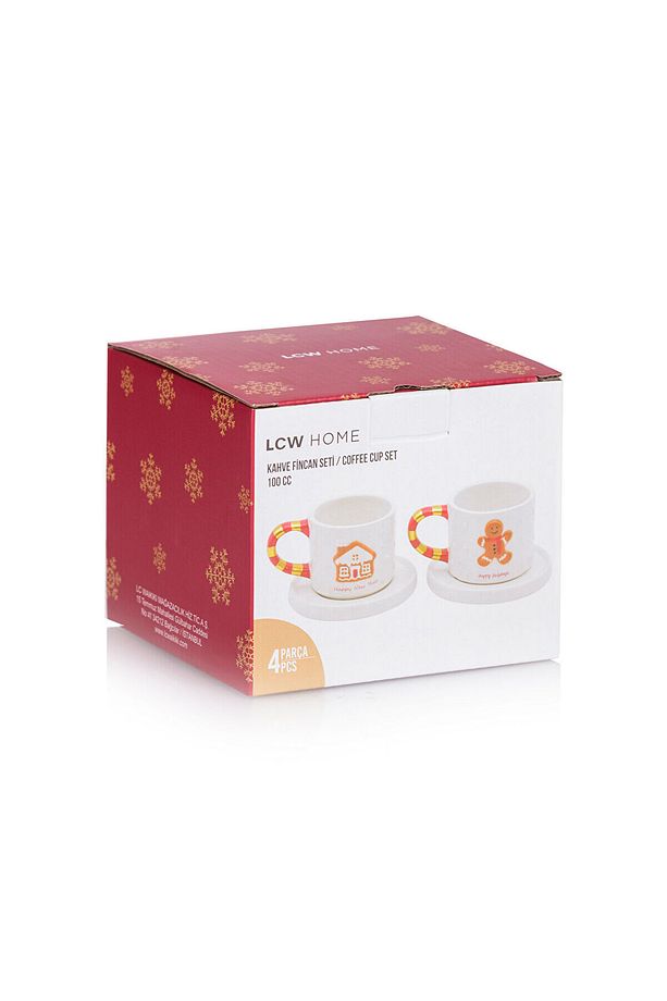 Karışık Baskılı Yılbaşı Temalı 2 Kişilik Seramik Kahve Fincan Takımı 100 ml - 4