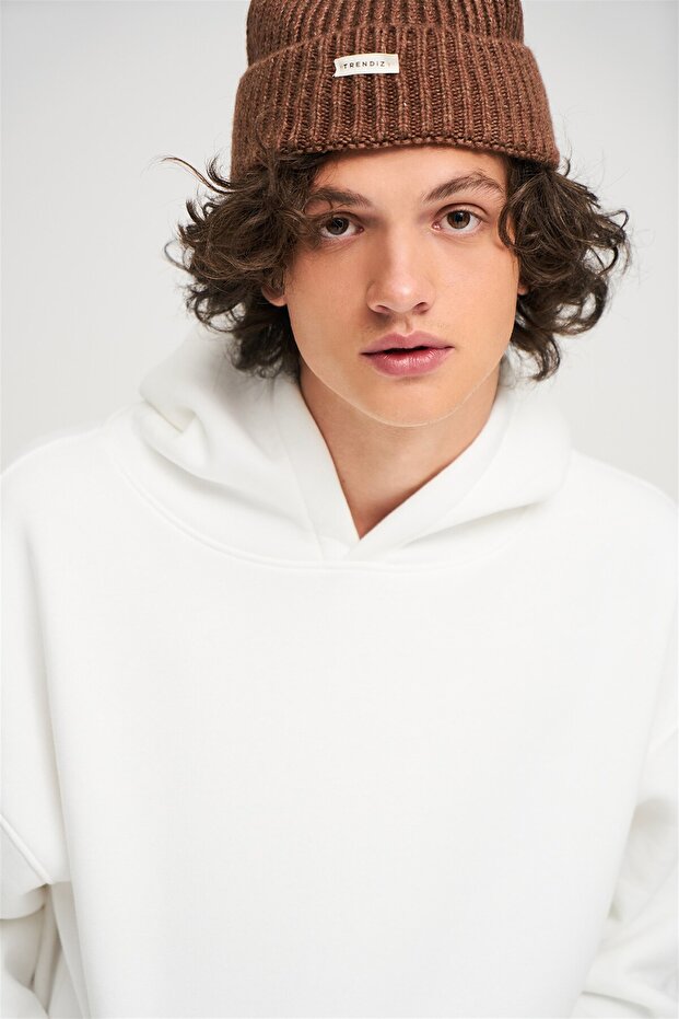 Unisex Beyaz Basic Sweatshirt Hoodie - 6