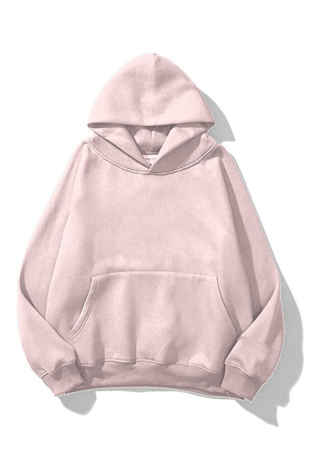 Unisex Basic Sweatshirt Hoodie Pembe - 1