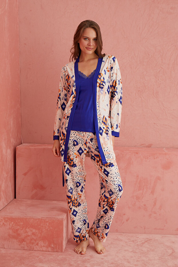 Saks Dream Desenli Exclusive Örme Sabahlıklı Pijama Takımı - 2