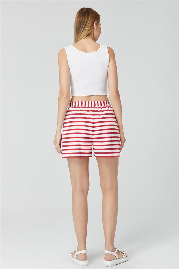 Çizgili Penye Şort - 4