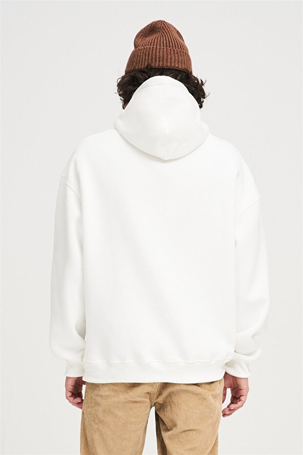 Unisex Beyaz Basic Sweatshirt Hoodie - 7