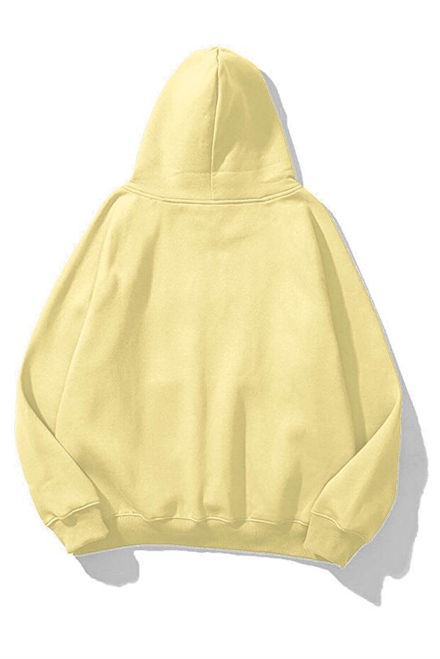 Unisex Soft Sarı Basic Sweatshirt Hoodie - 2