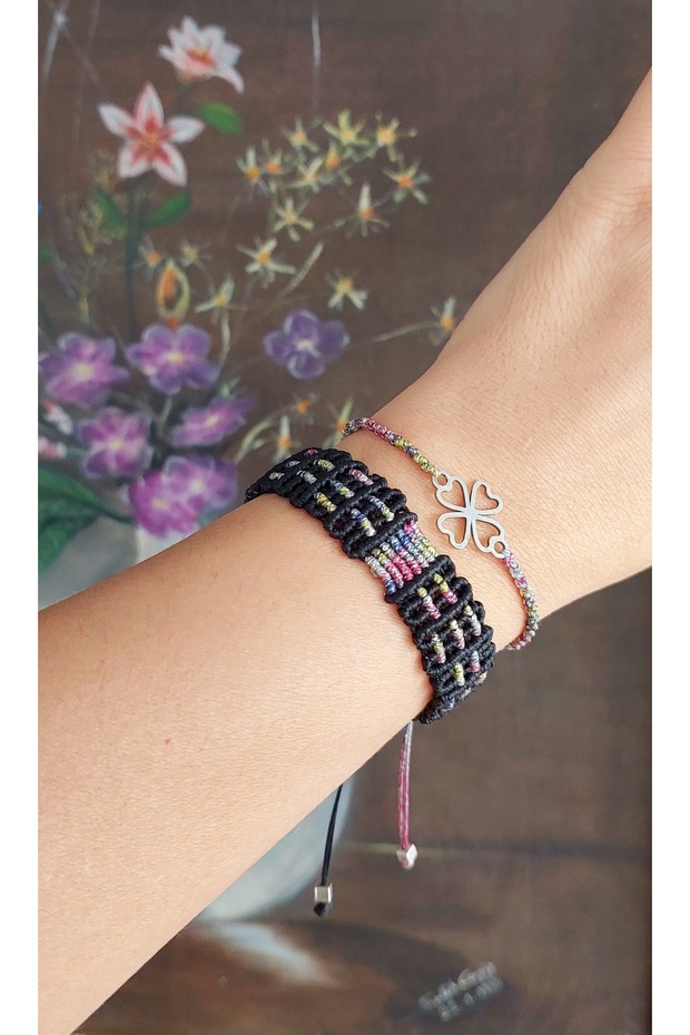 Custom Design Micro Macrame Steel Clover Luck Bracelet Combination