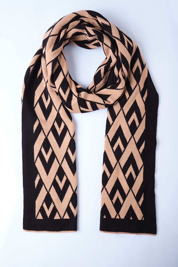 Eșarfă tricotată cu model în V - 4