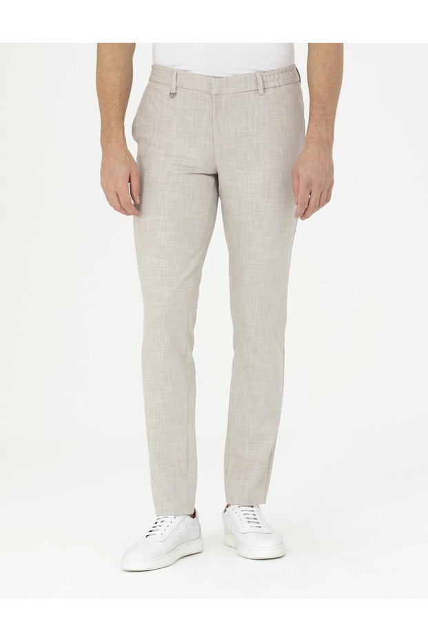 Beige Ex. Slim Fit Fabric Trousers