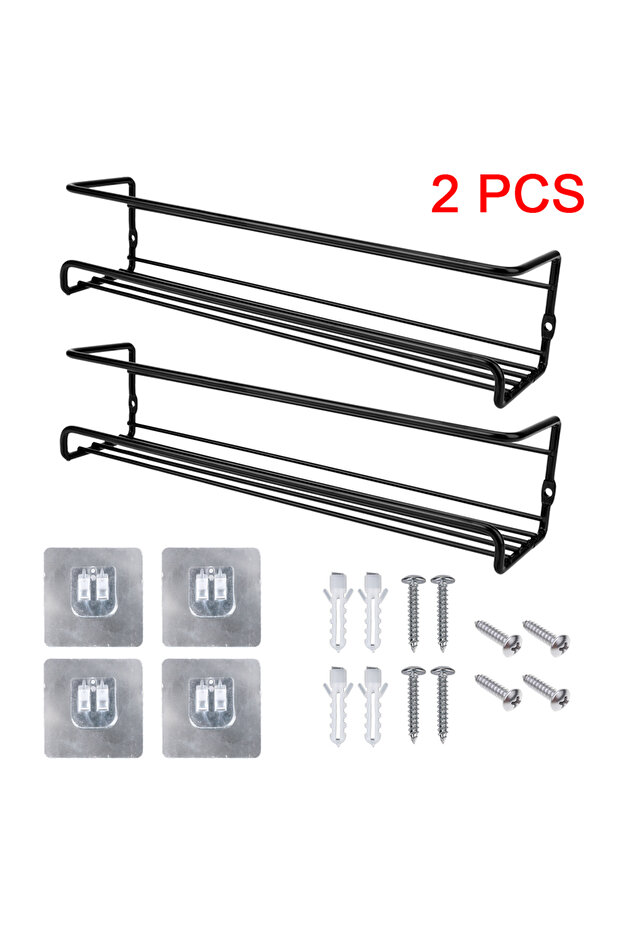 black Kitchen Organizer 2 Pcs Metal Hanging Racks For Home Restaurant Wall-Mounted Seasoning Shelf