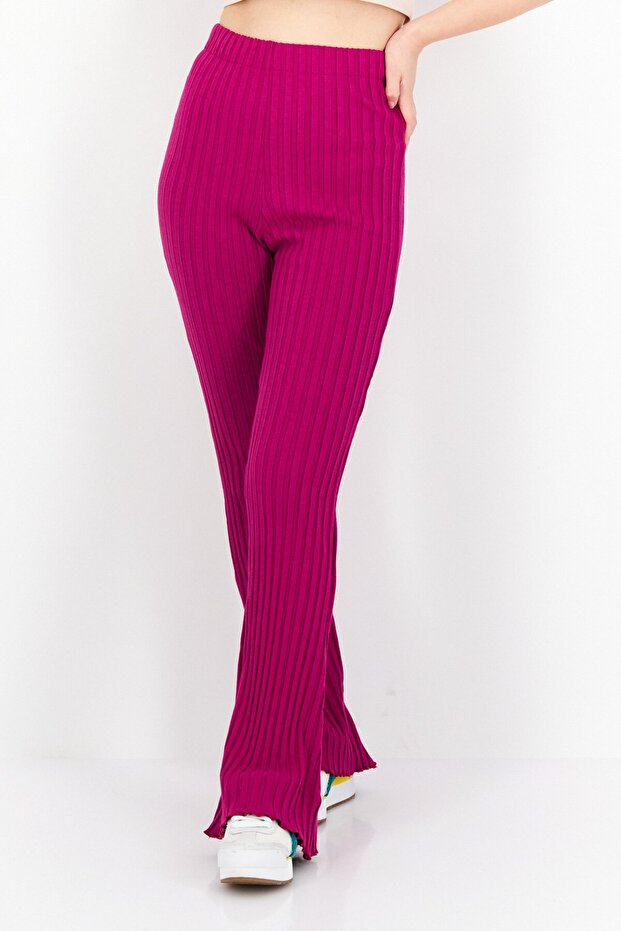 Women Ribbed Wide Leg Pants, Fushsia