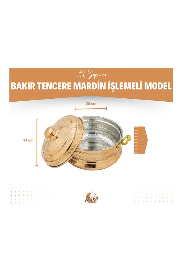 Bakır Tencere Mardin Işlemeli Model Gümüş 8 Litre Bakır Renk - 7