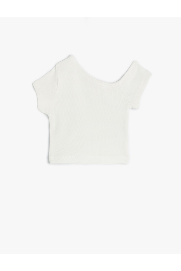 Crop T-Shirt Asymmetrical Collar Short Sleeve Cotton