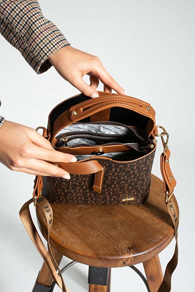 Kadın Kahve Taba Kilit Detaylı Cüzdan Çanta Kombini & Handbag - 5
