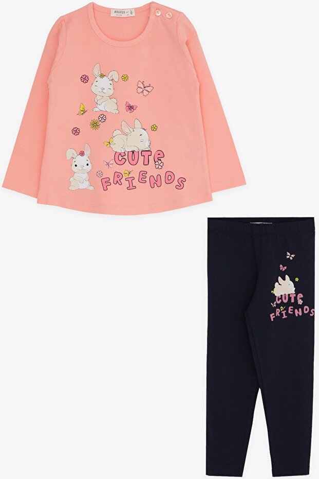 Baby Girl Tights Set Rabbit Printed 9 Months-3 Years, Salmon