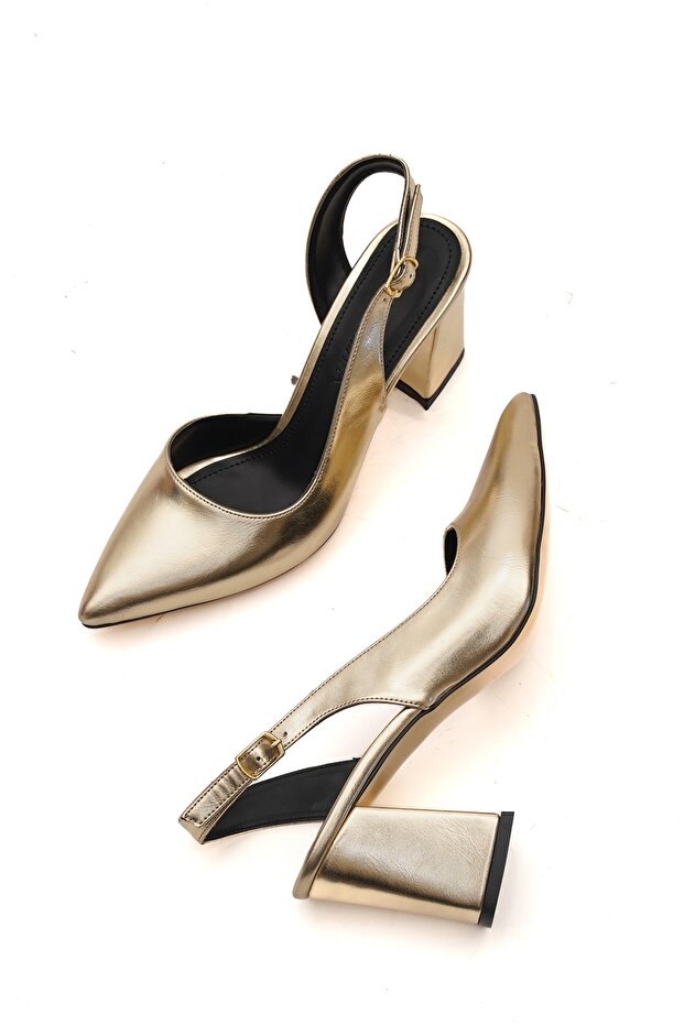 Sahra Gold Wrinkled Heeled Daily Use Shoes