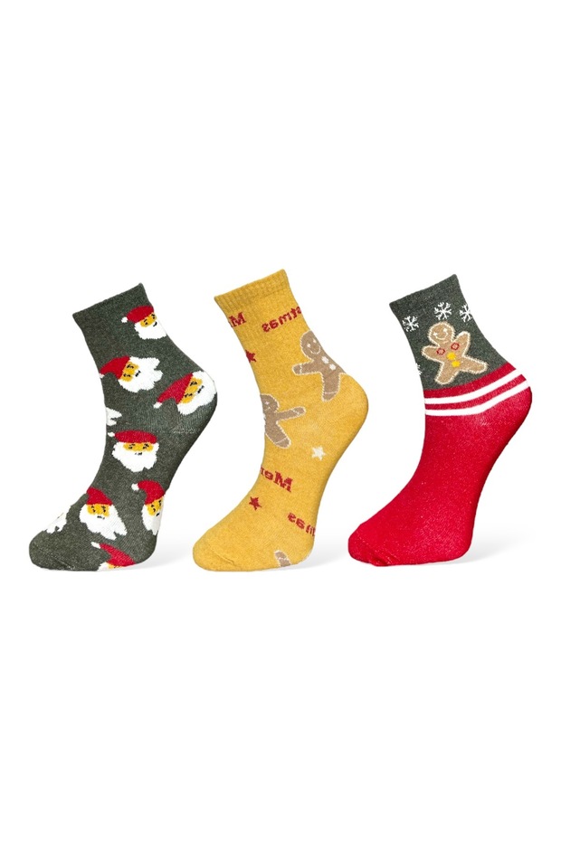 3'lü Christmas Desenli Unisex Çorap - 1