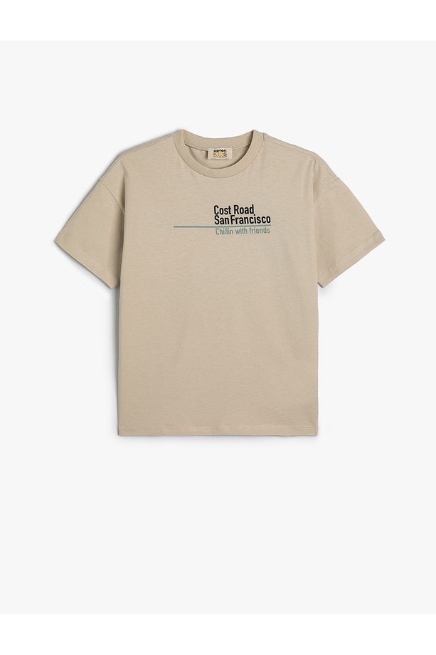 Oversize Tişört Slogan Baskılı Kısa Kollu Bisiklet Yaka Pamuklu - 1