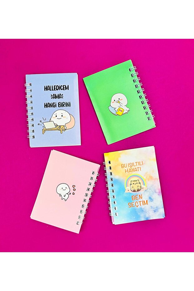 Mini 4'lü Mottolu Spiralli Defter - 2